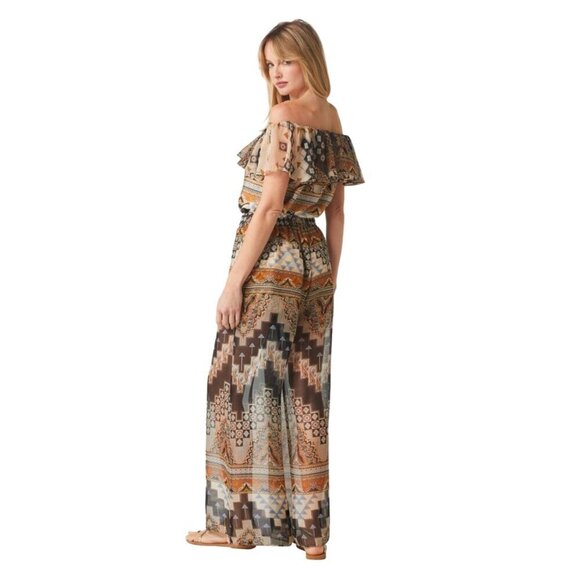 NWT MISA Los‎ Angeles Mosaic 2-Piece Off Shoulder Top, Wide Leg Pants - Picture 2 of 15